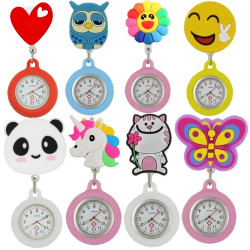 Fashion lovely cartoon animal design scalable soft rubber nurse pocket watches l